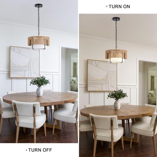12.6" Rattan Pendant Light, Boho Chandelier Hanging Light Fixture - Image 4