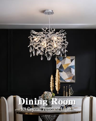 Modern Tree Branch Crystal Chandelier Luxury Silver Crystal Pendant Lighting 18" Contemporary 6-Light Chandeliers for Dining Room Kitchen Bedroom Living Room - Image 3