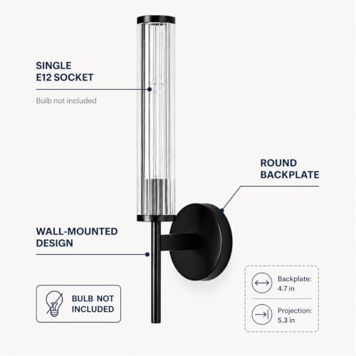 LIGHTLAND Black Wall Sconce, Metal Glass Wall Light, 18.5 Inch, Pack of 1 - Image 5
