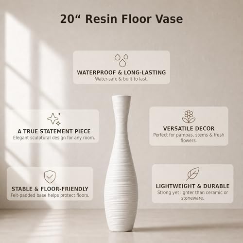 Leewadee Large Floor Vase 20 inches Polyresin for Pampas Grass, Dried Flowers - Image 3