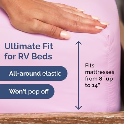 Short Queen Size 4 Piece Bed Sheet Set - RV Short Queen Sheets - Light Pink - Image 3