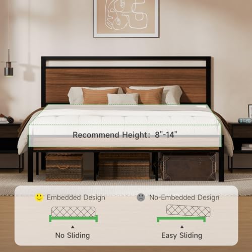 Z-hom King Metal Bed Frame with Wooden Headboard and Footboard, Heavy Duty Platform Frame with Metal Slats, No Box Spring Needed, Quiet and Non-Slip Design, Space Saving Bed Frame for Bedroom,Walnut - Image 4