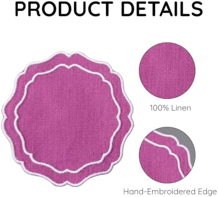 Linen Coasters for Drinks, Set of 6, 4.5 inch, Orchid - Image 4
