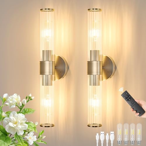 Morauroral Sand Nickel Battery Operated Wall Sconces Set of Two by Morauroral