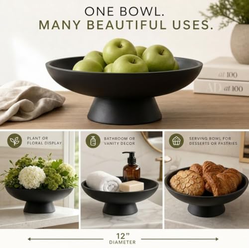 12" Concrete Fruit bowl for Kitchen Counter, Coffee Table Decor, Decorative Key Bowl, Home Décor Accents, Kitchen Counter Decor Black - Image 7