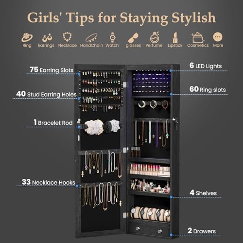 OLIXIS 6 LEDs Jewelry Armoire Cabinet with 47.2" Full Length Mirror - Image 3