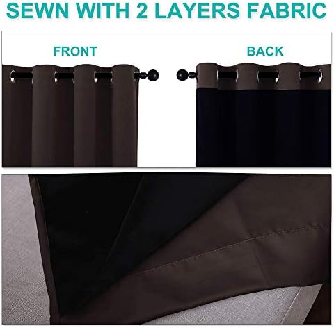 NICETOWN 100% Blackout Curtains 45 inches Long, 1 Pair, Brown, 42 inches Width Each Panel, 2 Thick Layers Completely Blackout Window Treatment Thermal Insulated Lined Drapes for Small Window - Image 6