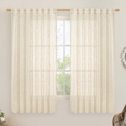 LAMIT Linen Curtains 63 Inch for Bedroom Light Filtering Panels 60 x 63 Inch by LAMIT