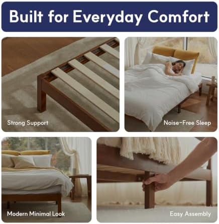 LIFEMENT Queen Bed Frame Classic Wood Platform, Noise Free, Under Bed Storage, No Box Spring Needed, Easy Assembly, Gray - Image 3
