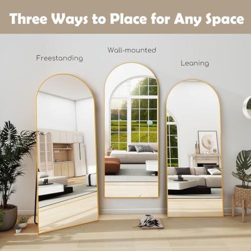 Prywot Arched Full Length Mirror Free Standing, 57"x20" Floor Mirror, Gold - Image 2