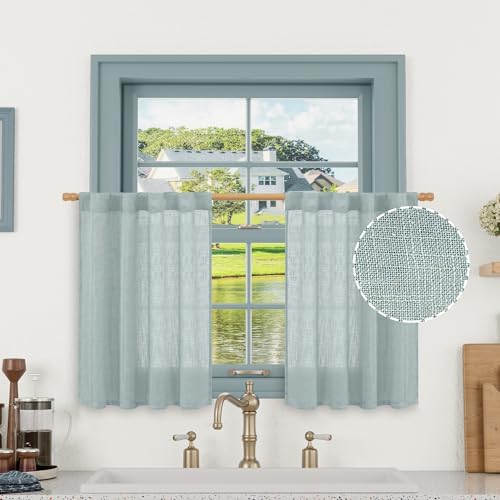 LAMIT Short Linen Window Curtains 30 Inches Long 2 Panels 34 x 30 Inch by LAMIT