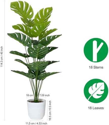 SAJANDAS Set of 2 Artificial Monstera Deliciosa Plants in Pots, Fake Tropical Trees with Greenery Leaves Stems, 45 Inch Faux Swiss Cheese Floor Plants for Porch, Garden, Office, Store, Home Decor - Image 2