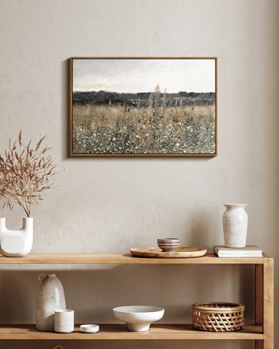 InSimSea Framed Canvas Wall Art Vintage Decor, Large Wall Art, Meadow with Flowers Landscape Wall Art Prints, Modern Farmhouse Cottagecore Bedroom Bathroom Office Decoration, 20"x30" - Image 2