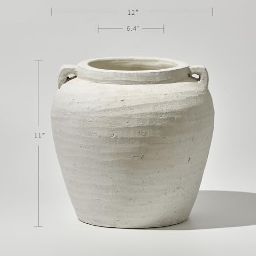 LB2 White Ceramic Large Vase, 11.2" Tall Zen Style vase, Terra Cotta Pitcher, Distressed Farmhouse Decor, Pottery Decorative Flower for Home Décor - Image 2