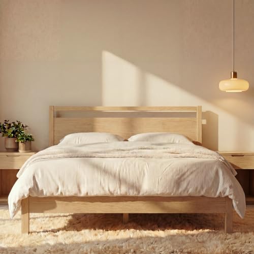 LIFEMENT Signature Wood Platform Bed Frame with Headboard, Essential, Noise Free, Under Bed Storage, No Box Spring Needed, Easy Assembly (Natural, Twin) by LIFEMENT
