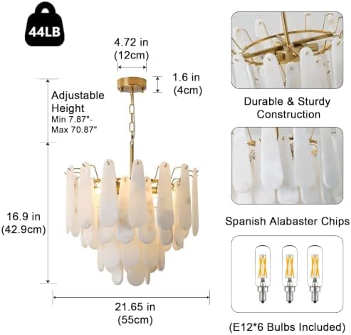 Alabaster Chandelier, D23.6in Modern Alabaster Round Dining Room Chandelier, 4-Tiers Luxury Natural Stone Ceiling Light Fixture, White Marble Chandeliers for Living Room Bedroom Foyer Entryway Kitchen - Image 2