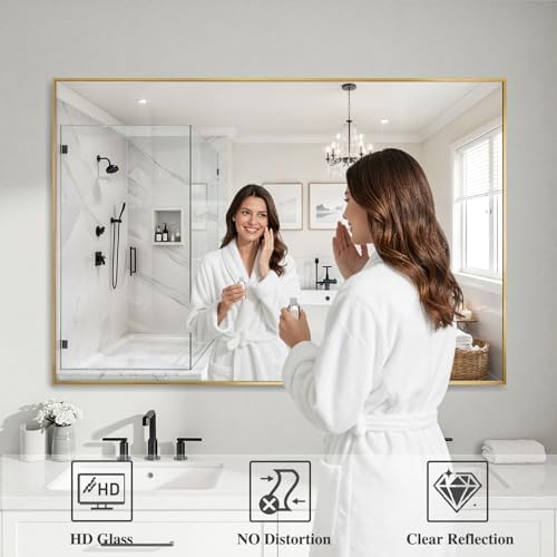 Koonmi Gold Mirrors for Wall, 36x48 Inch Bathroom Mirror, Rectangular Wall Mirror for Living Room Bedroom Bathroom, Hangs Horizontally or Vertically - Image 3