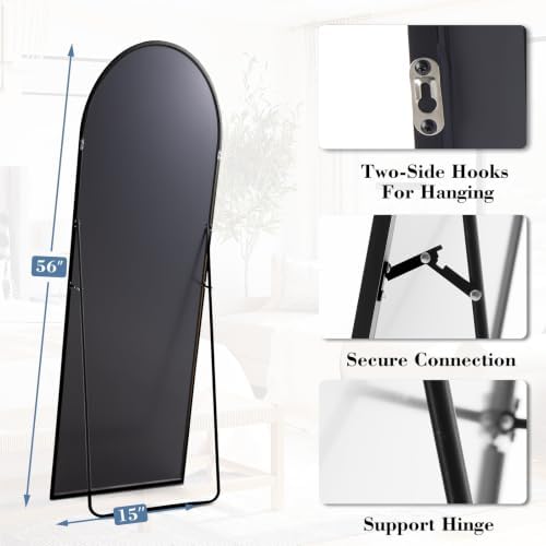 DUMOS 56"x15" Arched Full Length Mirror with Stand, Full Body Floor Mirror - Image 2