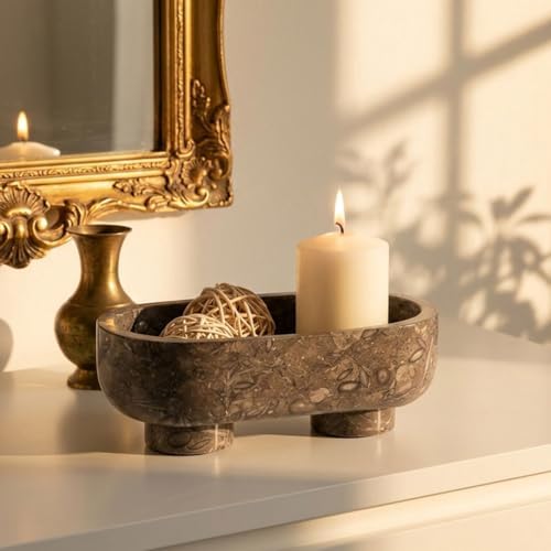 Radicaln Marble Oval Bowl with Stand 10" Decorative Bowl for Table Decor - Image 4