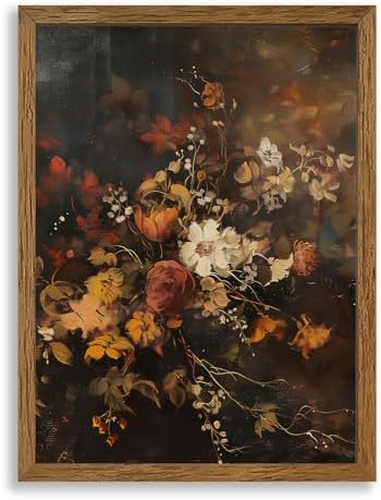 AVECCO Vintage Dark Botanical Floral Wall Art Canvas Framed 12x16 inch by Unknown