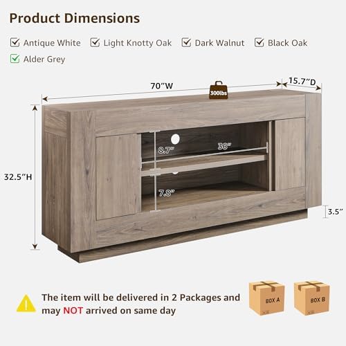 OKD 70" TV Stand for 80" TV, Thick Block Media Console, Alder Grey - Image 2