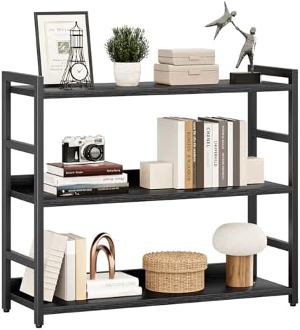 NUMENN Wide Bookshelf, 3 Tier Freestanding Shelving Unit, Black by NUMENN