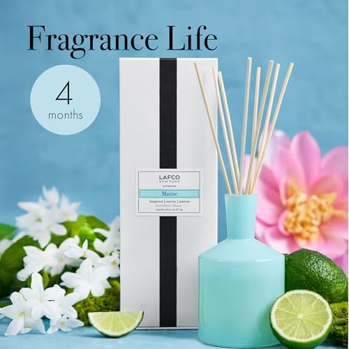 LAFCO New York Classic Reed Diffuser, Marine - 6 oz - Up to 3 Months Fragrance Life - Reusable Glass Vessel - Natural Wood Reeds - Made in the USA - Image 4