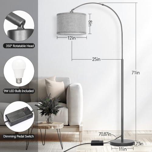 Arc Floor Lamp with Dimmer,Dimmable Floor Lamp with Gray Adjustable Shade - Image 2