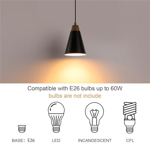 Dijiahua Black Kitchen Pendant Lighting Over Island 3 Pack,Small Modern Farmhouse Chandeliers with Hammered Metal Cone Shade,Mini Industrial Adjustable Cord Hanging Ceiling Lamp Fixtures Over Sink - Image 6