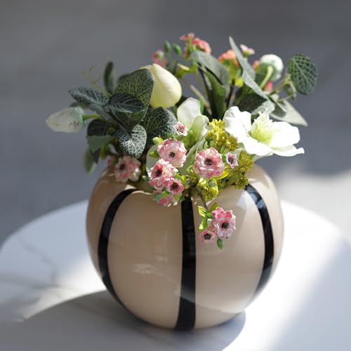 Black And White Striped Glass Vase Modern Decor Ceramic Vase For Flowers With Stripes - Aesthetic Room Decor For Living Room Shelf, Entryway Table - Image 6