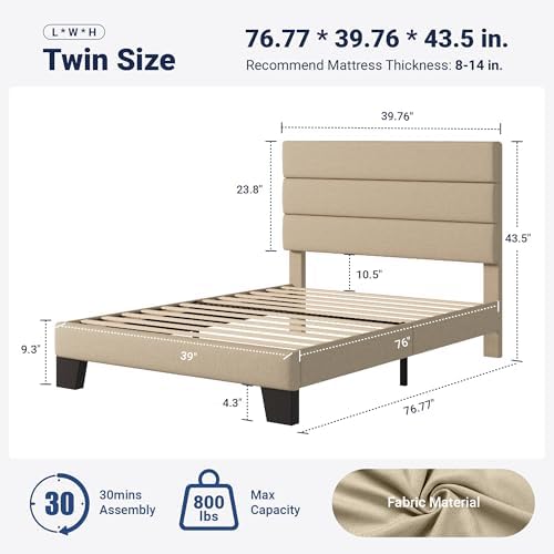 Allewie Twin Size Platform Bed Frame with Fabric Upholstered Headboard - Image 2