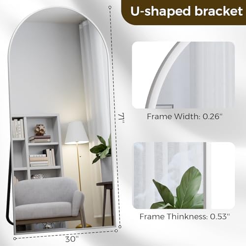 Koonmi 30"x71" Arched Full Length Mirror, Silver Large Floor Mirror with Aluminum Alloy Frame, Standing Hanging or Leaning Wall-Mounted Full Body Mirror for Living Room and Bedroom - Image 4