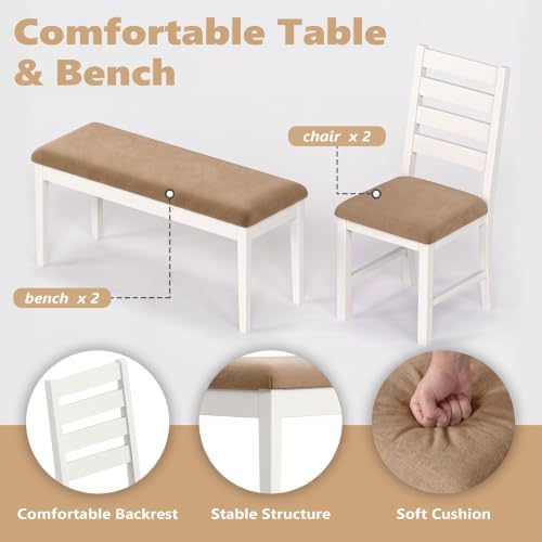ROCSUMOO 5-Piece Dining Table and Chair Set with 2 Chairs & 2 Benches,Brown - Image 6