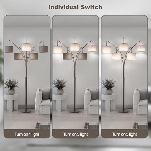 Dimmable Floor Lamp - Arc Floor Lamps for Living Room, 4000LM Super Bright Modern Tall Standing Lamp with Black Shades & Heavy Base, Mid Century Tree Floor Lamp for Bedroom Office - Image 4