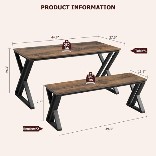 GarveeHome Kitchen Table with 2 Benches, Dining Table Set for 4,Brown - Image 2