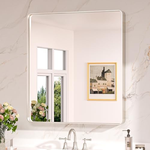 Keonjinn 32 x 36 Inch Brushed Nickel Bathroom Mirrors for Over Sink by Keonjinn