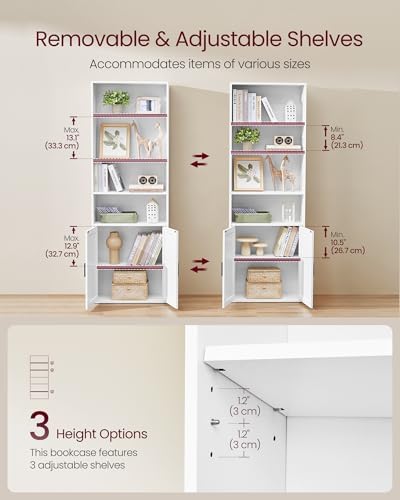 VASAGLE 6-Tier Bookshelf with Doors, 23.6 x 9.4 x 68.9 Inches - Image 4