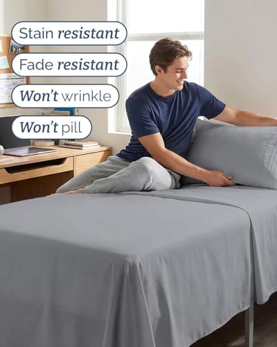 Twin XL 3 Piece Sheet Set - College Dorm Room Essentials - Steel Blue - Image 5