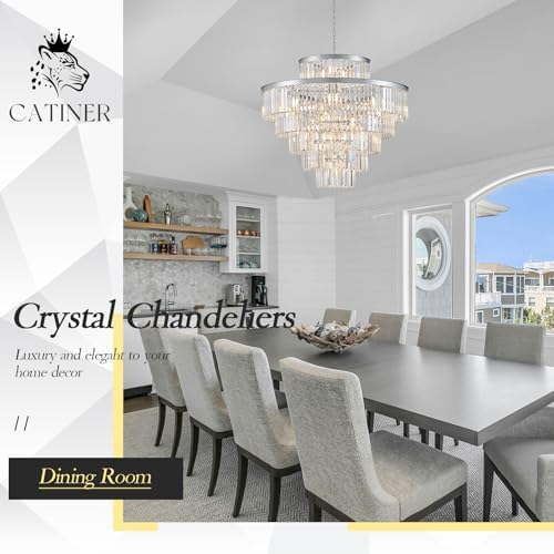 CATINER 36" Large Crystal Chandelier,23-Light Modern Chrome Light Fixture - Image 6