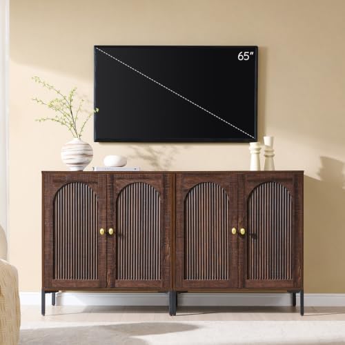 IFBUY 61.75" W Mid Century Modern TV Stands for Living Room, Brown by IFBUYFarmhouseFurniture