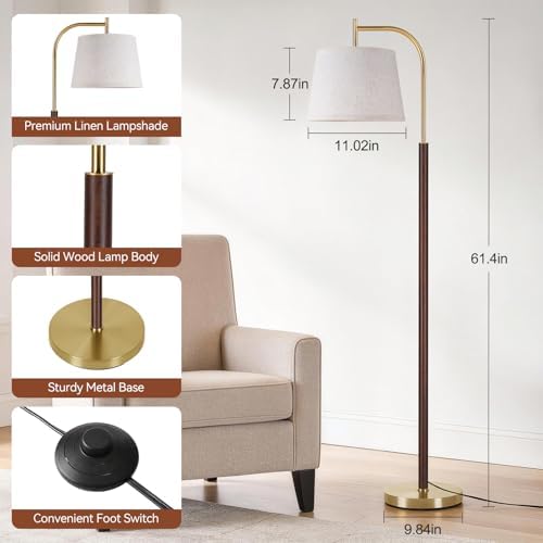 SUNMORY Wood Floor Lamp for Living Room, Mid Century Modern Standing Lamps - Image 3