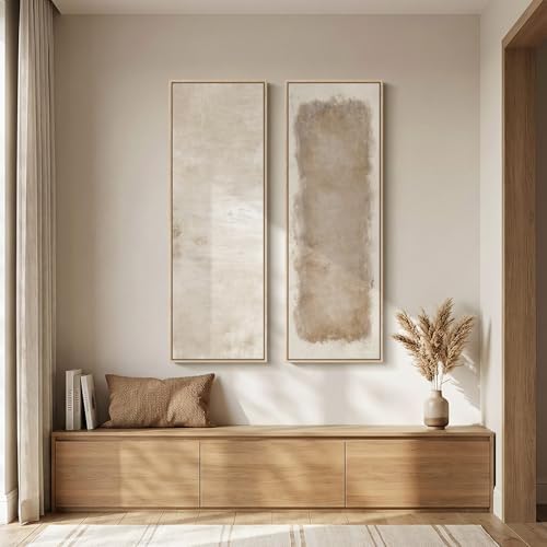 Large Framed Beige Cream Abstract Vertical Wall Art for Hallway, 2 Piece - Image 5