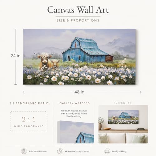 Anolyfi Farmhouse Highland Cow Canvas Wall Art for Living Room 48"x24" - Image 4