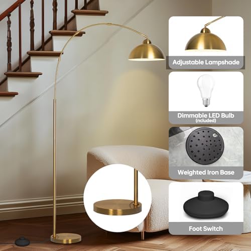 EOEYYOYB Floor Lamp with 3 Light Modes Adjustable– Modern Arc Standing Tall Lamp Dimmable Brightness, Perfect for Living Room, Bedroom, and Office, Gold - Image 3
