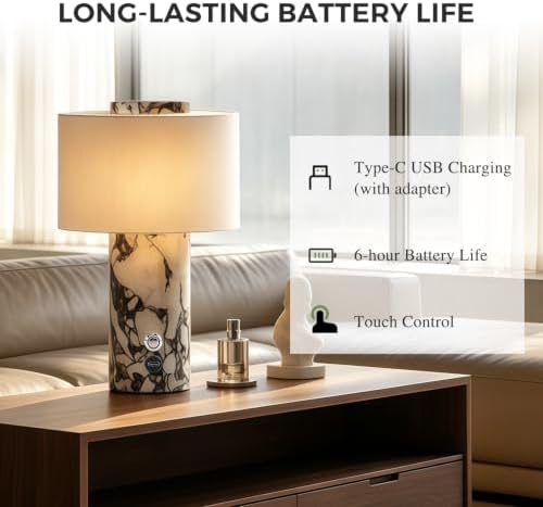 Marble Table Lamp, Rechargeable Cordless Table Lamps - Image 4
