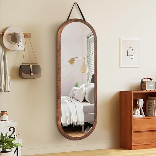 48x16in Oval Full Length Mirror Solid Wood Frame, Brown by ABSWHLM