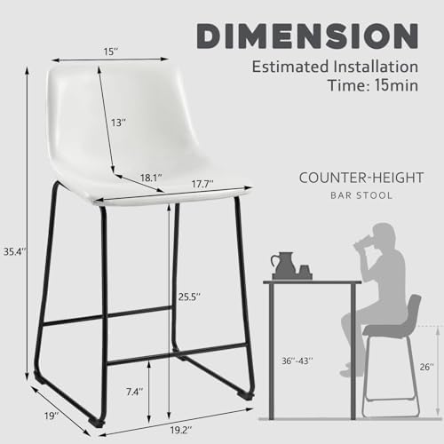 Waleaf 26 Inch Counter Height Bar Stools Set of 4, Faux Leather Bar Chairs - Image 2