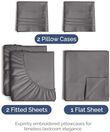 Split King Size 5 Piece Sheet Set - Breathable & Cooling Sheets - Dark Grey - Image 2