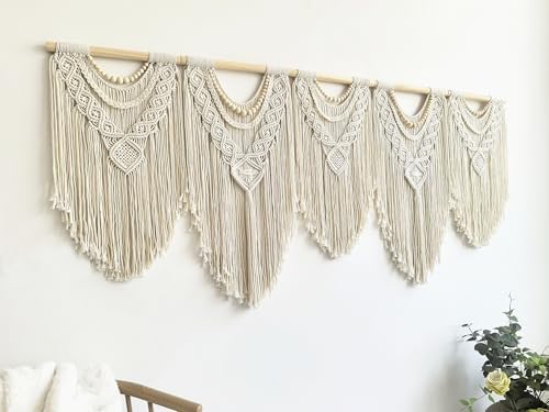 Extral Large macrame wall hanging, 71'' W x 32'' L boho wall art tapestry wall decor for urban entryway,living room,bedroom decor, headboard woven wall art, big fiber art over couch art for Yarn hallway (Wood Bead-B) - Image 6