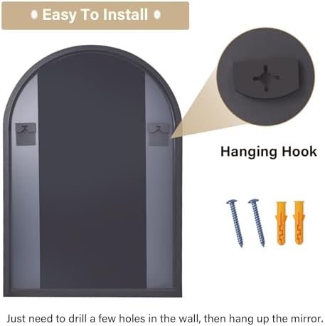 HARRITPURE 16"x24" Arched Bathroom Mirror - Black Wall Mounted Mirror - Black Arch Mirror - Aluminum Alloy Frame Bathroom Mirror Living Room, Bedroom, Bathroom and Entryway - Image 6